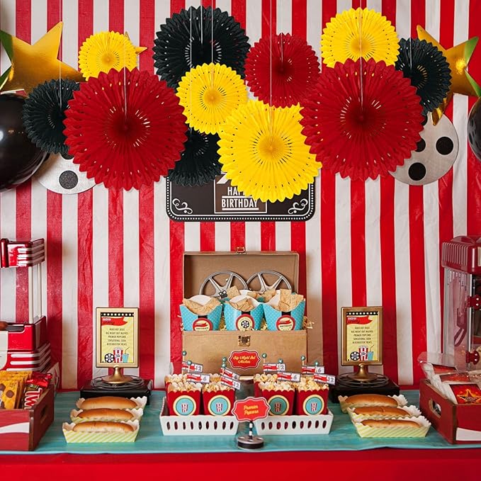 18 Pcs Red Yellow Black Hanging Paper Fan, Hanging Honeycomb Round Paper Fans - Image 4