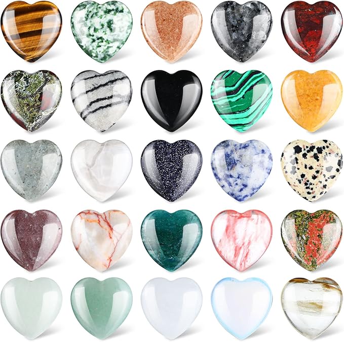 Nuenen 24 Pcs 1 Inch 25mm Natural Heart Shaped Stones Crystals and Gemstones by Nuenen