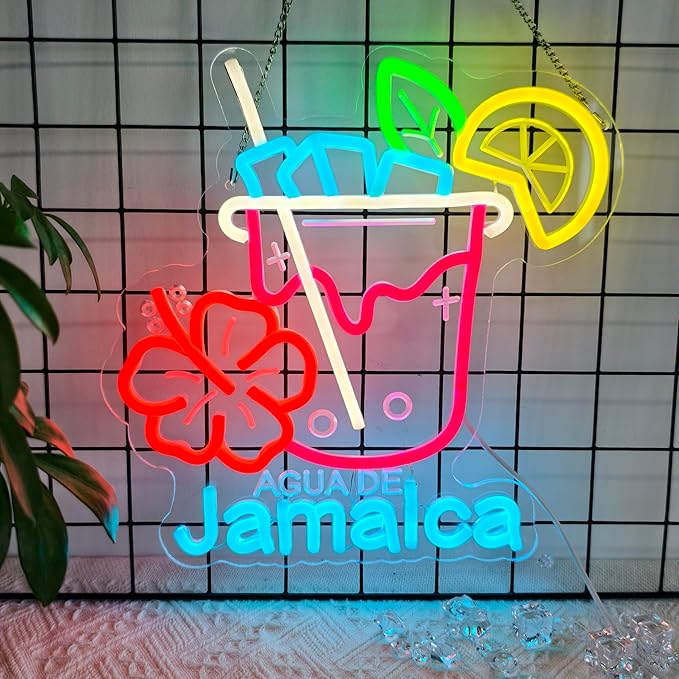 CNBEYOUNG Agua De Jamaica Neon Sign, Neon Lights Hanging Wall Art Decoration - Image 6