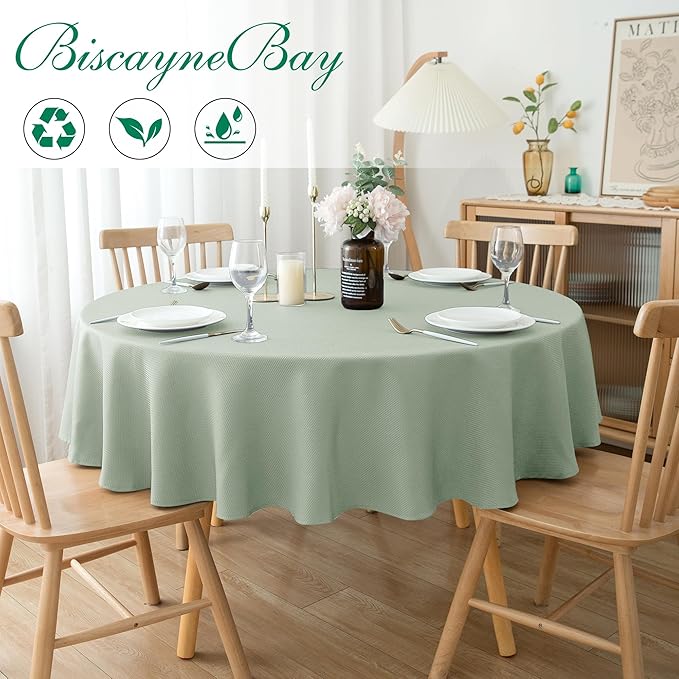 Biscaynebay Round Tablecloth 60 Inch-Sage Outdoor Fabric Table Cover-Small - Image 2