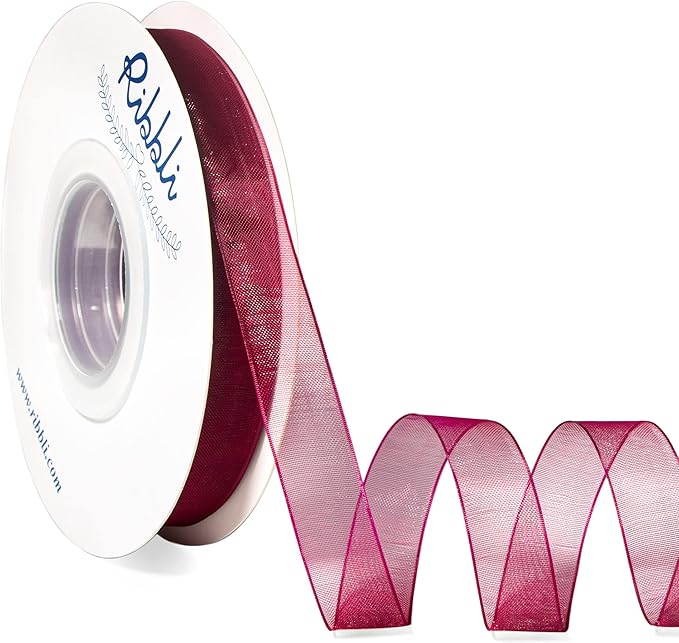 Ribbli Wine Red Organza Ribbon, 1/2 Inches x Continuous 50 Yard, Wine Sheer by Ribbli
