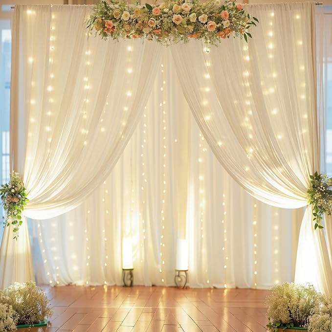 10ft x 10ft Ivory Chiffon Backdrop Curtain by WishCare