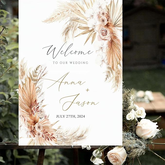 Personalized Pampas Grass Boho Wedding Welcome Sign, Custom Wedding Welcome Sign - Image 2