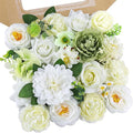 AmyHomie Green White Artificial Flowers Combo Silk Mix Peony Rose Fake Flowers by AmyHomie
