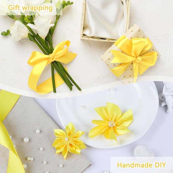 NESCCI 100 Yards Ribbon, 1-1/2 Inch Yellow Satin Ribbon, Single Face Satin - Image 5