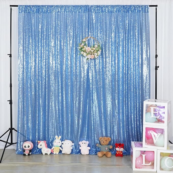 Poise3EHome Baby Blue Sequin Backdrop Curtain, 8FT x 10FT Sequin Photography - Image 5