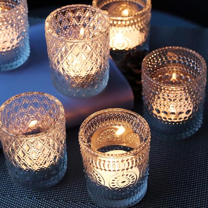 Clear Votive Candle Holders, 3 Patterns 24 pcs Glass Tealight Candle Holders - Image 2