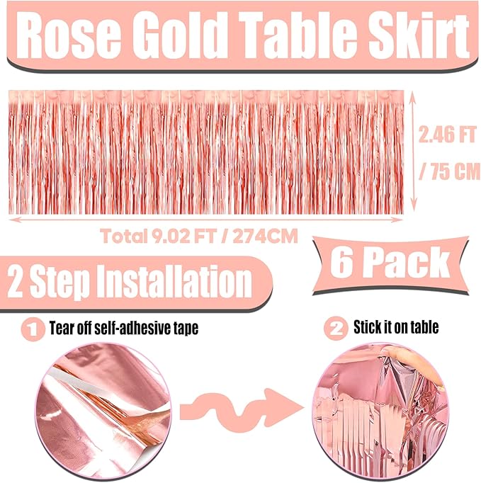 6 Pack 29x108 Inch Metallic Foil Fringe Tinsel Table Skirts Banner - Image 2