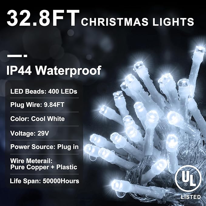 KNONEW Christmas Lights Outdoor Decorations 400 LED 33ft 8 Modes Curtain Fairy - Image 7