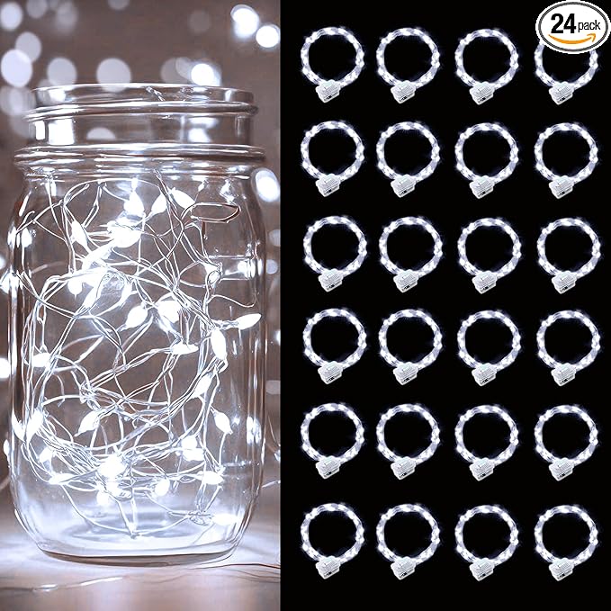 pozzolanas 24 Pack White Battery Operated String Lights - 7ft Waterproof Fairy by pozzolanas