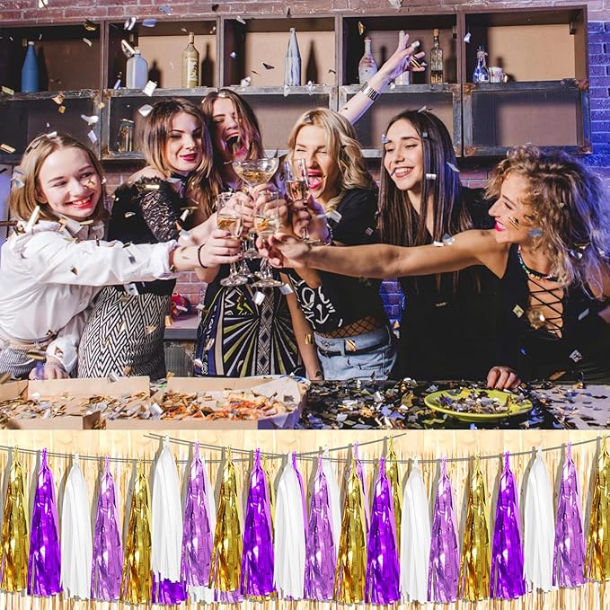 3P Purple-Gold Party Decoration Tassel Garland, Tassels Banner Streamers - Image 5