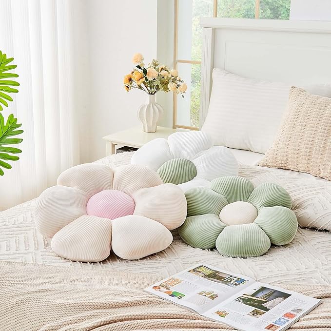 White Flower Pillow, 14.9" Cute Flower Shaped Floor Pillow, Aesthetic Floral - Image 4