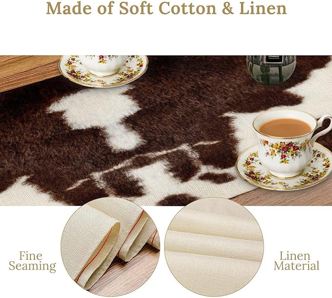 Cow Skin Print Table Runner, Safari Wildlife Brown Country Farm Cowhide Pattern - Image 6