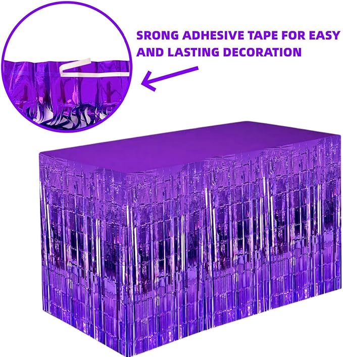 Purple Streamers Party Decorations, 2 Packs Purple Table Skirts Metallic Foil - Image 3