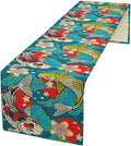 Japanese Kio Fish Table Runner Oriental Tradition Cherry Art Printed Burlap by YSWOW
