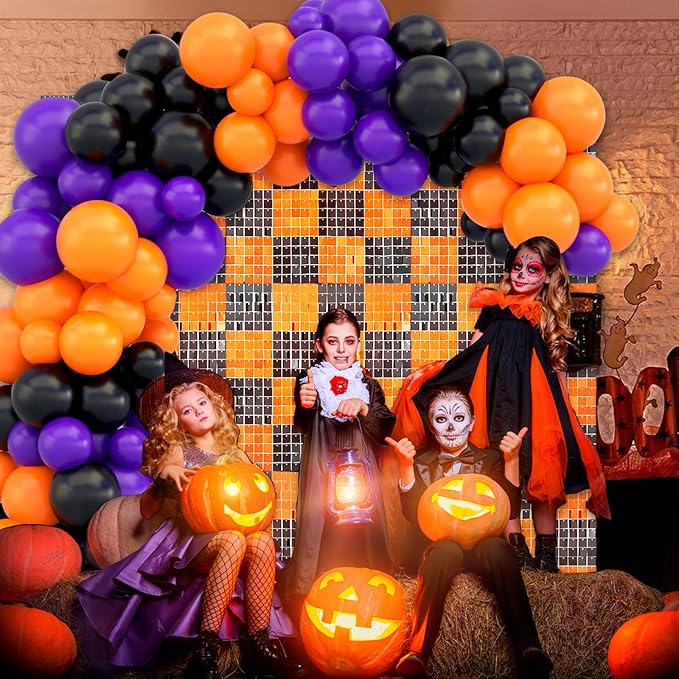 12PCS Black Orange Shimmer Wall Backdrop, Square Sequin Photo Backdrops Panel - Image 5