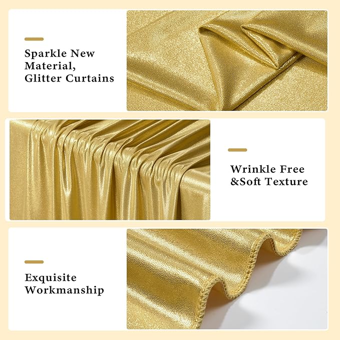 Outpain Thick 20 ft x 10 ft Gold Sequin Backdrop Curtain - Image 2