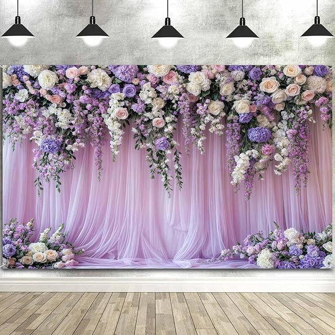 5x3ft Purple Lavender Floral Bridal Backdrop Wedding Flower Photography Backdrop - Image 3