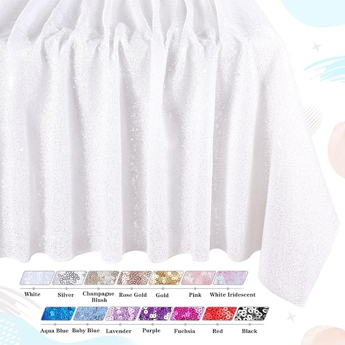 QueenDream White Wedding Tablecloth 90x90 Inch Sequin Fabric Table Cloths - Image 6