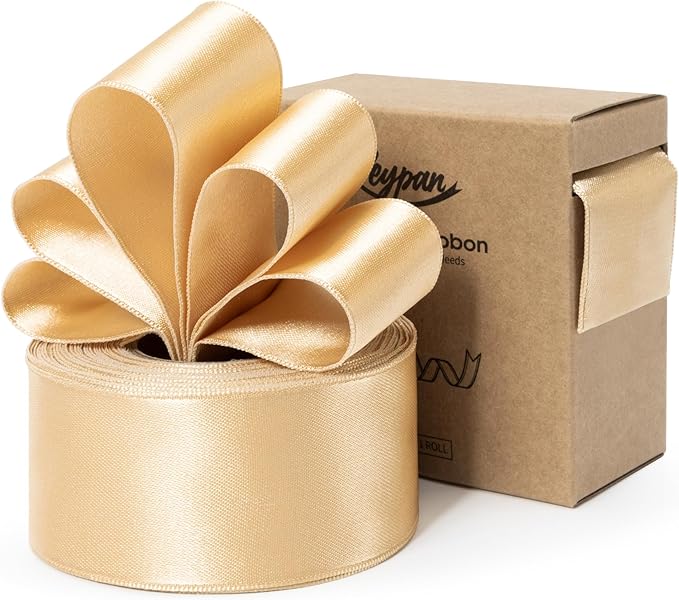 Champagne Gold Satin Ribbon Double-Faced Wired Ribbons by Keypan
