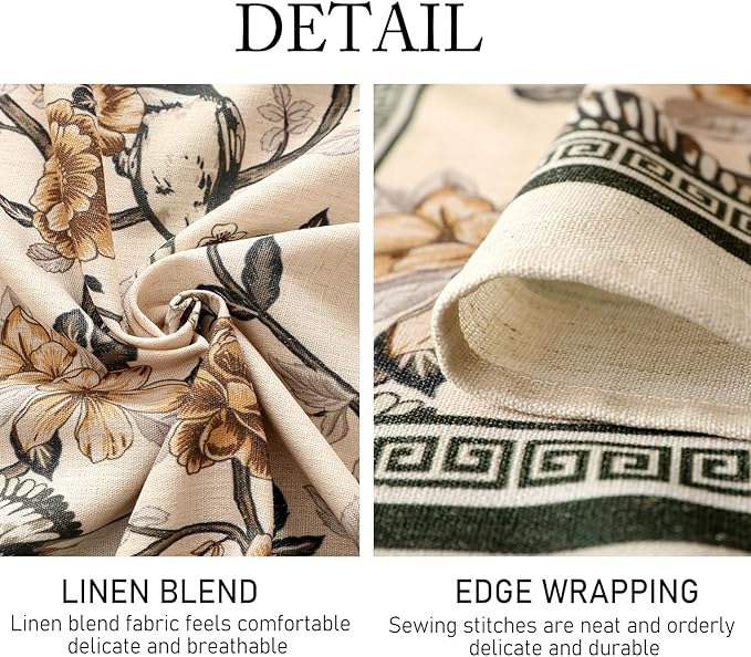 ISAENNE Designer Vintage Linen Round Table Cloth, Floral and Bird Pattern - Image 4