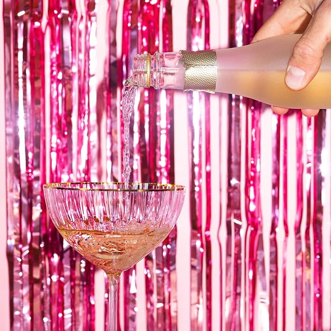5 Pack Pink Fringe Foil Curtain 3.2ft x 8.2ft Tinsel Backdrop Streamers - Image 6