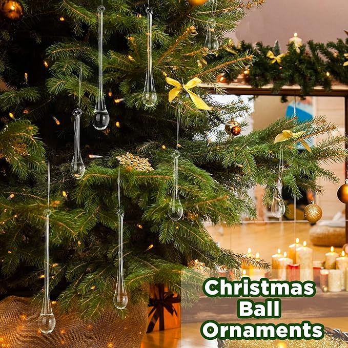 22 Pcs Clear Glass Teardrop Christmas Ornaments Crystal Raindrop Hanging - Image 8