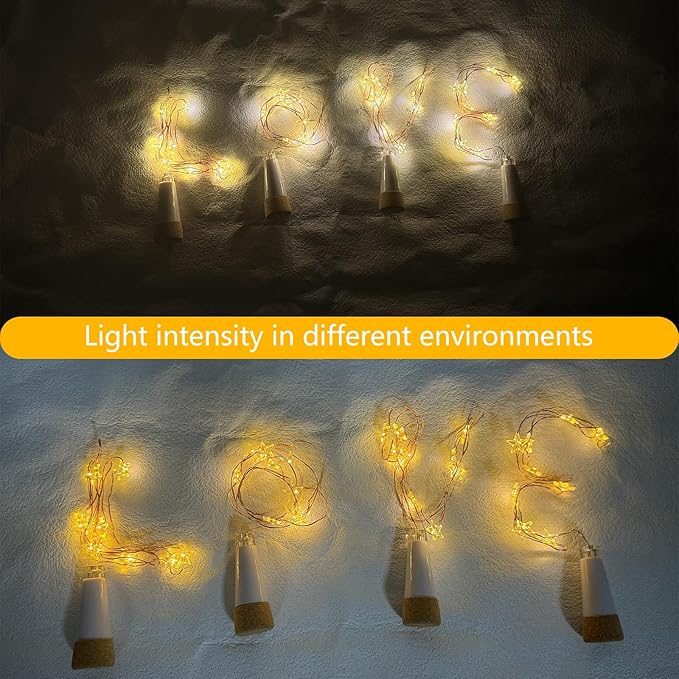 Wine Bottle Cork Lights, Rechargeable & USB Powered, 78 Inches, 10 Star-Shaped - Image 3