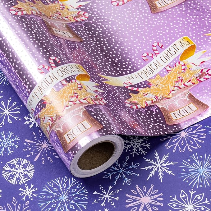 LeZakaa Christmas Purple Wrapping Paper Mini Roll, Have a Magical Christmas by LeZakaa