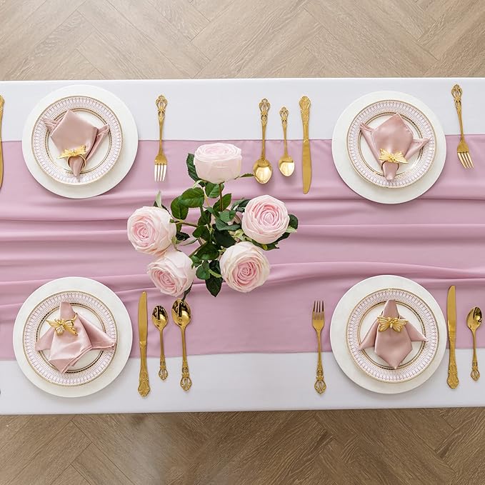1Pack 9ft Chiffon Table Runner 14x108 Inch Sheer Romantic Table Runner - Image 3