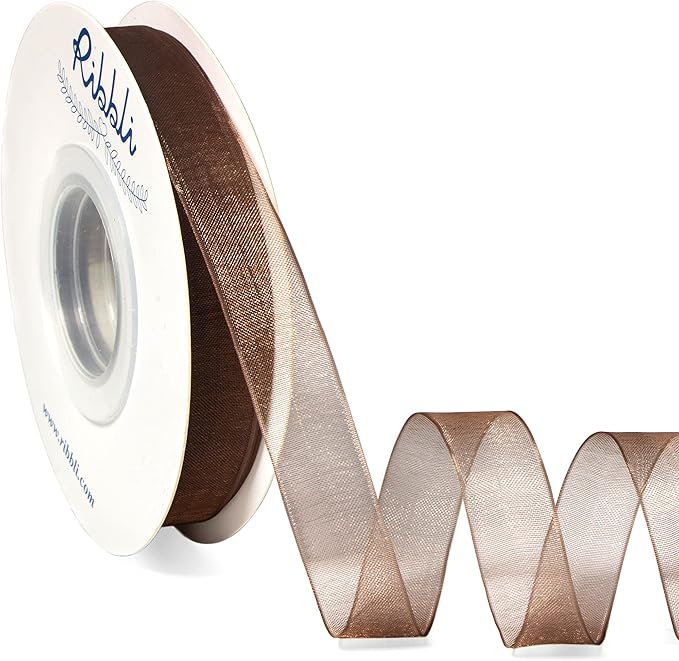 Ribbli Brown Organza Ribbon, 1/2 Inches x Continuous 50 Yard, Cookie Wrapping by Ribbli