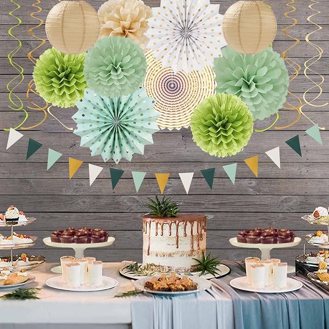 Sage-Olive Green Gold Brown Boho Party-Decorations - Image 4