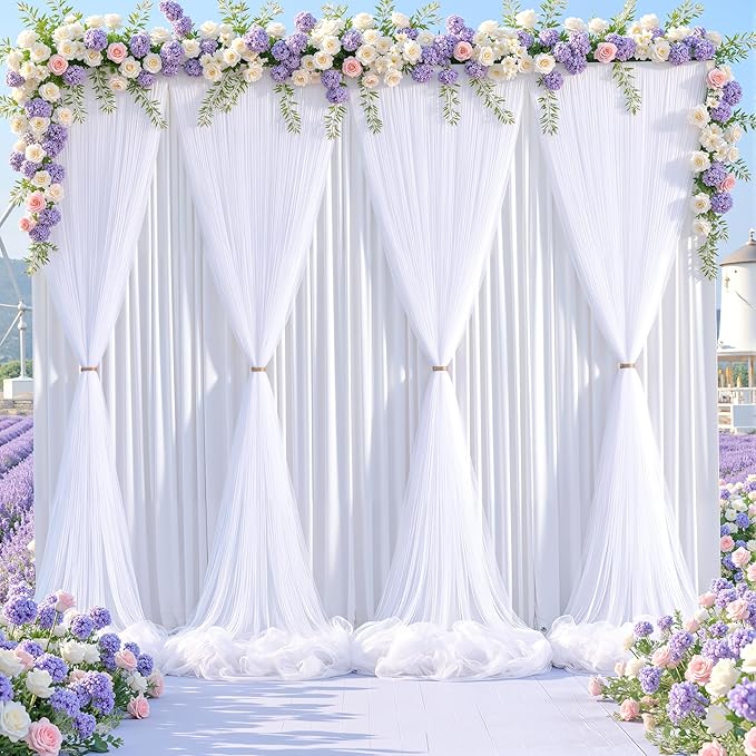 White Tulle Backdrop Curtain for Wedding Parties, 10ft x 10ft Wrinkle Free by Shillance
