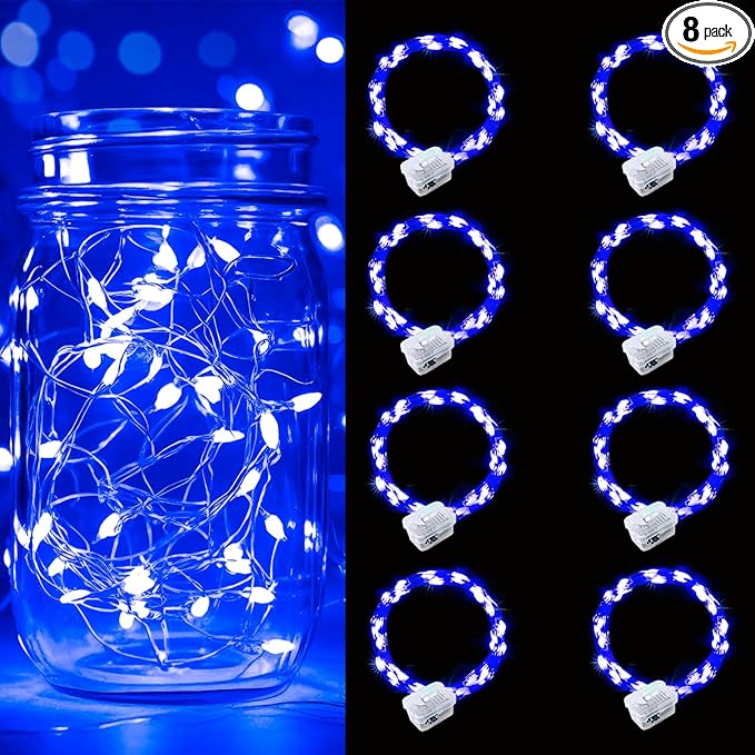 pozzolanas 8 Pack Blue Battery Operated String Lights - 7ft Waterproof Fairy by pozzolanas
