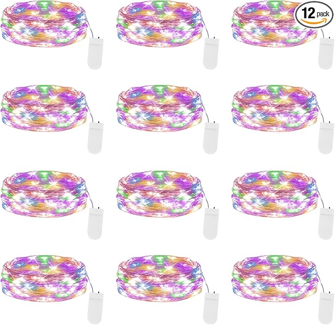 Lakumu 12 Pack Multi-Color Fairy Lights Battery Operated, 7ft 20 LED Waterproof by Lakumu