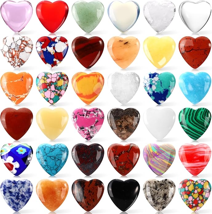 100PCS Worry Stones Heart Shape Healing Crystals, Anxiety Crystal Bulk 0.8 Inch by Draupnir