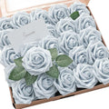 Floroom Artificial Flowers 25pcs Real Looking Powder Blue Foam Fake Roses by Floroom