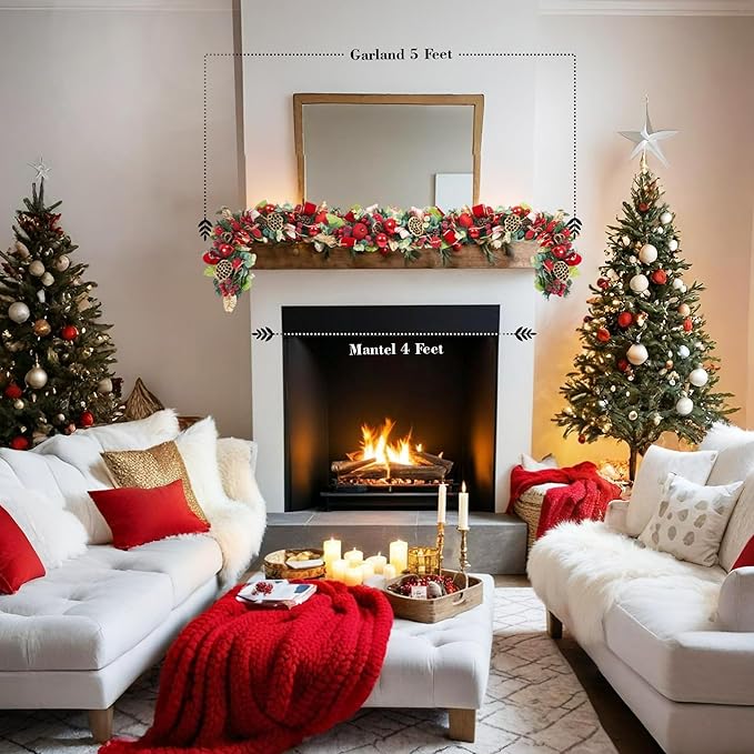 5 ft Christmas Garland for Mantle for Stairs Railing, for Table No Light - Image 6