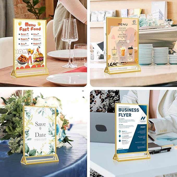 Acrylic Gold Sign Holders 4x6, 12 Pack Wedding Gold Table Number Holders - Image 8