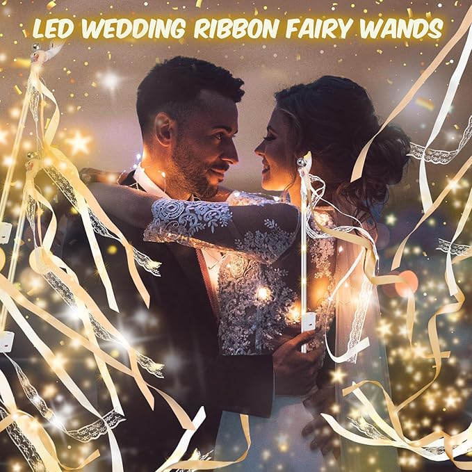 100 PCS Wedding Wands with Lights, Fairy Wands, LED Silk Fairy Wand with Bells - Image 4