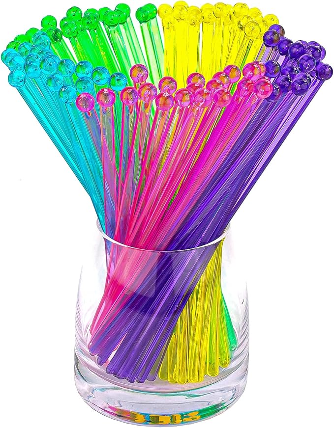 100-PCS 5 Colol Plastic Swizzle Sticks, Crystal Cake Pops, Cocktail Coffee by hapray