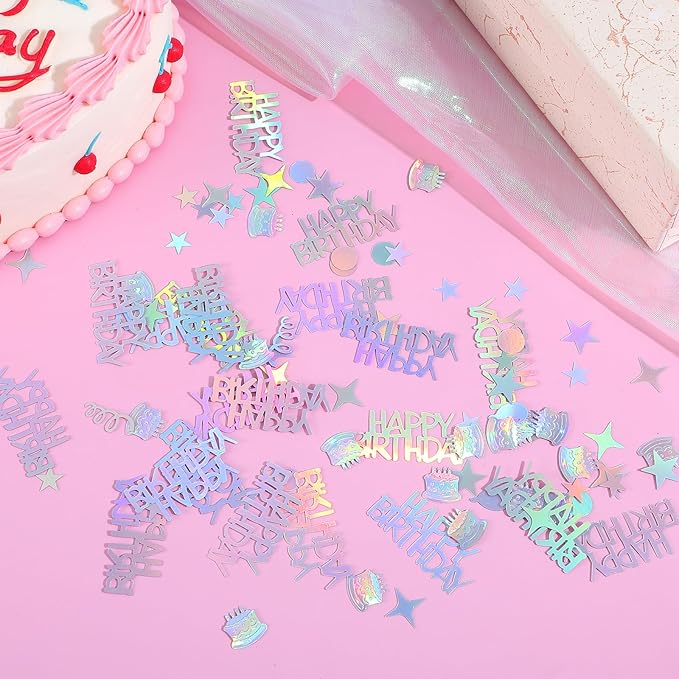 1000pcs Happy Birthday Confetti, Iridescent Party Confetti Metallic Glitter - Image 3