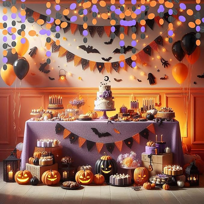 Black-Orange-Purple Halloween Party-Decorations - 52Ft Paper Garland Streamers - Image 5