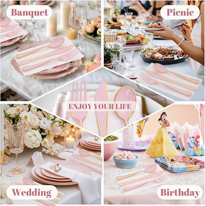 WDF 180 Pieces Pink Plastic Silverware - Image 7