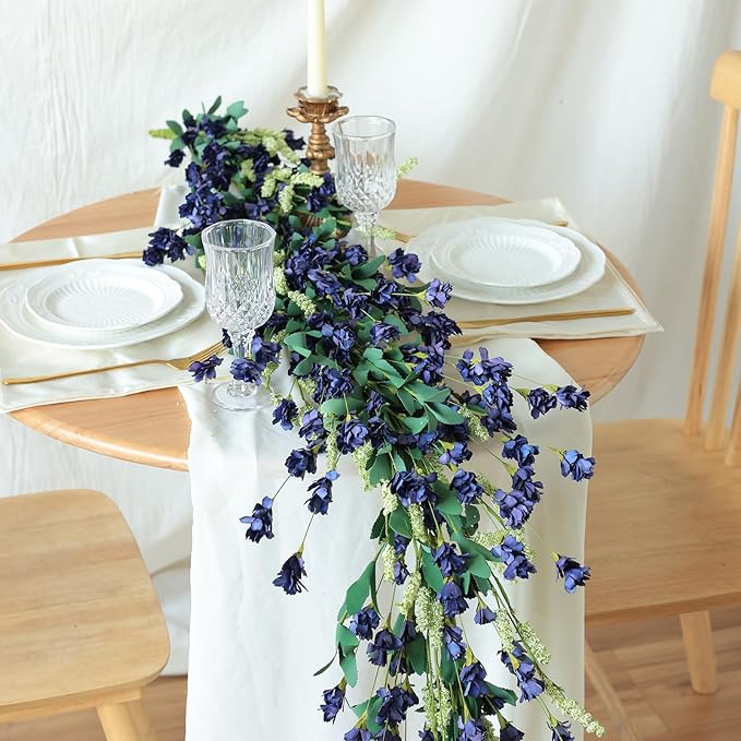 Mizii Blue Artificial Flower Garland 6FT Fake Wildflower Floral Garland Hanging - Image 6