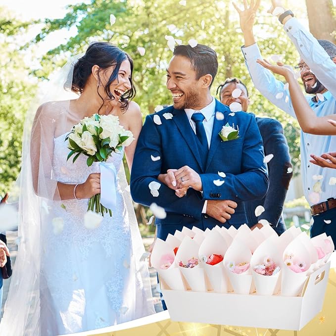 6 Set Wedding Confetti Cone Holder Box Each Includes 30 Pieces of Cone Papers - Image 3