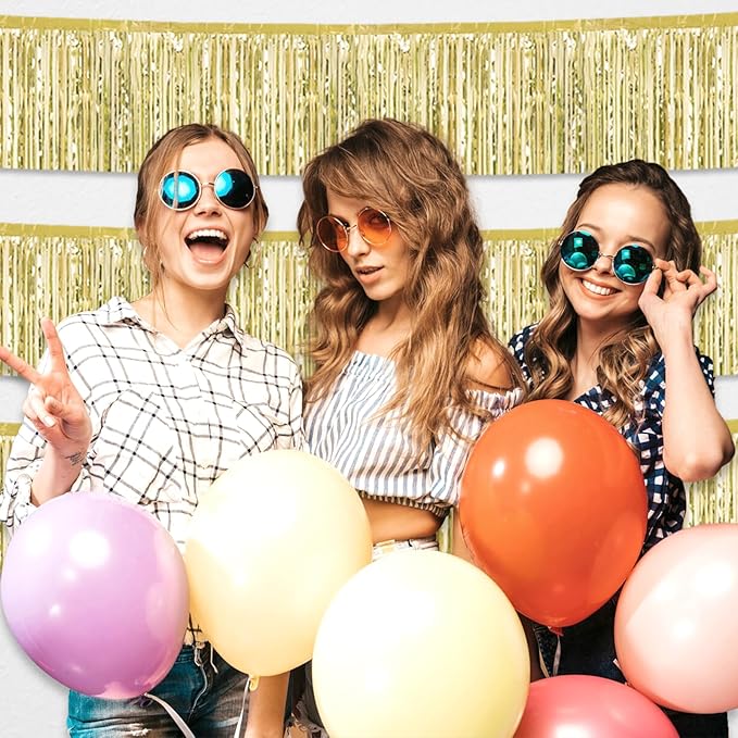 4 Pack 10 Feet Light Gold Foil Fringe Garland Metallic Tinsel Streamers Banner - Image 4
