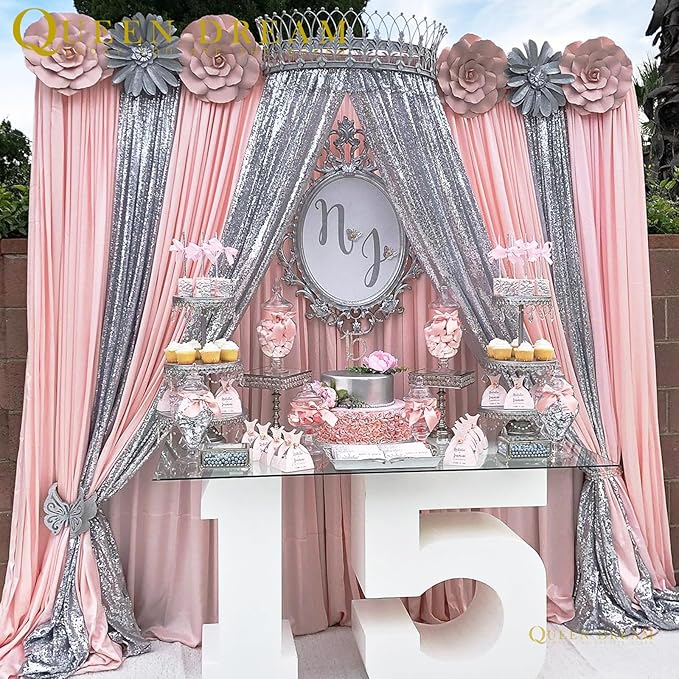 Silver Sequin Backdrop Curtains Drapes 6 Pieces 2ftx8ft Sparkly Christmas - Image 7