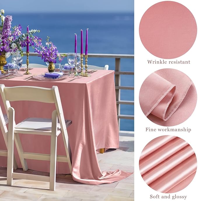 TURSTIN 4 Packs Rose Gold Satin Tablecloth 102 x 58 Inch Overlay Satin Table - Image 3