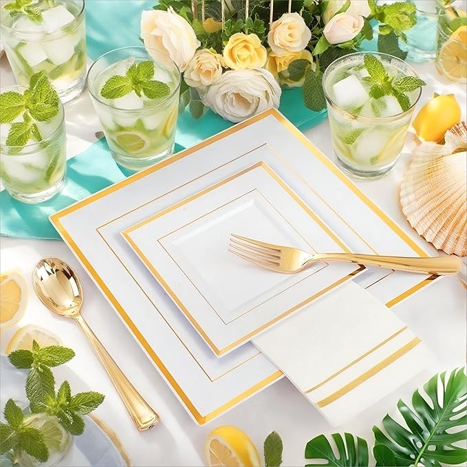 Festiva 350Pcs Gold Plastic Plates - Image 4